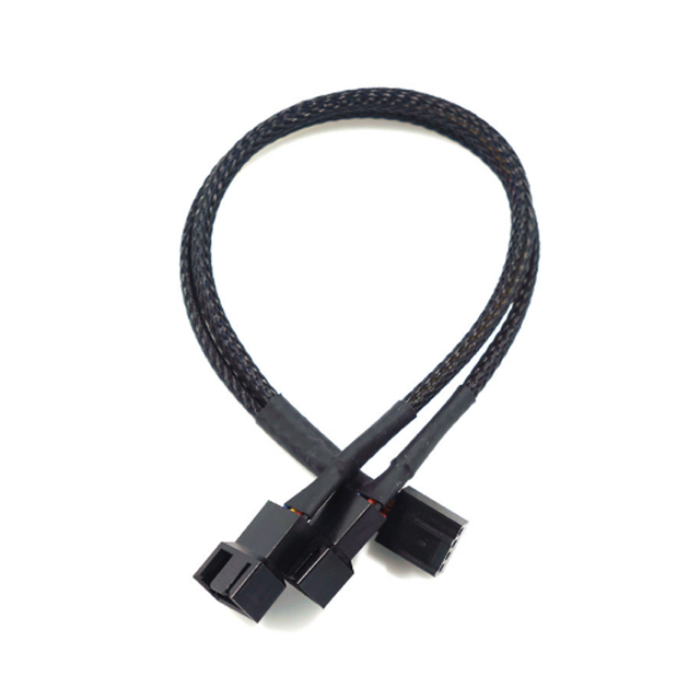 2 in 1 4Pin Pwm Fan Cable Splitter Black Sleeved 27cm 4 Pin Pwm Extension Cable Connector