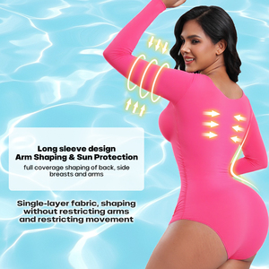 Bañador Moldeador <span class=keywords><strong>de</strong></span> Una Pieza y <span class=keywords><strong>Manga</strong></span> Larga en Triángulo <span class=keywords><strong>de</strong></span> Color Sólido para Vientre Plano - Product Image 3