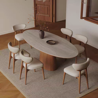 Table à manger ovale moderne en bois de luxe italien, base en noyer massif, plateau en pierre frittée brun Venise, pour mobilier de salon de villa