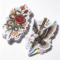 Haoxuan Tattoo-Stil Aufkleber Holographische PVC-Grafiken Dolch Schlange Rose Flamme Adler Retro Regenbogen Folie Glänzend Gestanzt