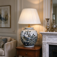 Lampe de table en céramique rustique peinte à la main, motif paon et fleurs, style antique, pour salon, villa, hôtel, décoration