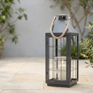 Wholesale Nordic Modern Home & Patio Decorative Gray Metal Candle Holder <b>Lantern</b> for Christmas and Easter Tabletop and Floor - Product Image 2