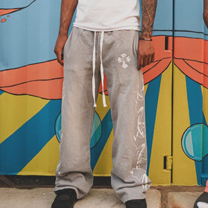 Celana keringat pria kustom asam dicuci antik Streetwear longgar kaki lebar matahari pudar dicetak berat 100% katun celana olahraga - Product Image 2