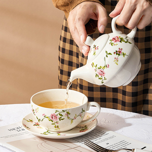 Ensemble de tasses à thé et théière empilables en céramique pour une personne, grande capacité, tasse à thé en porcelaine fleurie avec soucoupe - Product Image 5