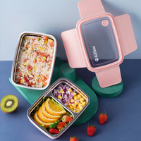 Boîte à lunch bento sans BPA, 2 compartiments, 43 oz, étanche, compatible micro-ondes, pour enfants, étudiants, école