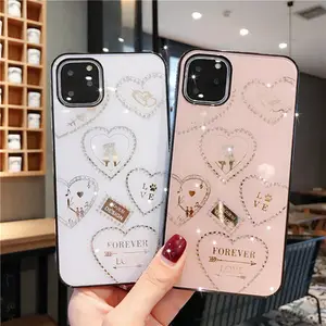 Coque de téléphone portable de luxe, pour iphone 11 Pro Max, couverture à paillettes de diamant, amour