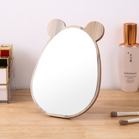 Rustic Wood Frame Mirror Wholesale Desktop Bear Shape Oval Bedroom Custom Carved Wooden Cosmetic Make up Table Standing Mirror