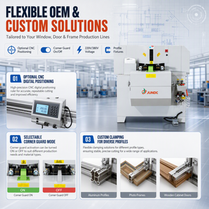 เครื่องตัดโปรไฟล์อลูมิเนียม CNC PLC อัตโนมัติแบบลม 45 องศา ยี่ห้อ JUNDE กวางตุ้ง สำหรับอุปกรณ์ทำหน้าต่างและประตู - Product Image 2