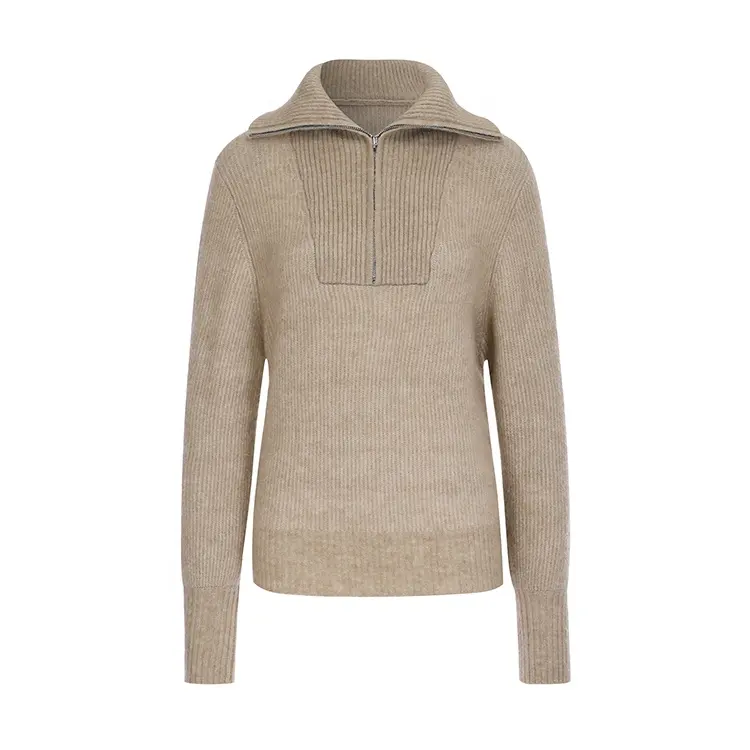 Knitwear manufacturer custom autumn winter zipper turtleneck long sleeve luxury women cashmere pullover sweater