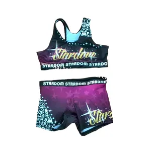 Breve bodysuit prática crianças adulto cheerleader treinamento uniforme cheerleading sutiã e shorts