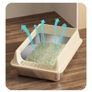 Huyo OEM Stainless Steel <b>Plastic</b> Semi-Closed Litter Box with Lid Anti-Splash High <b>Fence</b> Toilet - Product Image 2