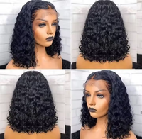 Vente en gros Perruque bouclée à double tirage Perruque Bob cuticule vierge crue alignée 100% cheveux humains 13x4 HD perruques Full Lace Front pour femmes noires