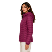 Veste courte matelassée à capuche bordeaux pour femme, manteau d'hiver chaud et matelassé, veste décontractée coupe-vent en duvet pour femmes
