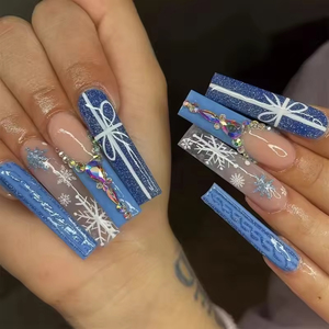 <span class=keywords><strong>Uñas</strong></span> <span class=keywords><strong>Postizas</strong></span> Navideñas al por Mayor, 24 Piezas, Hechas a Máquina, con Diseño de Copos de Nieve Blancos, Franceses, Reutilizables, <span class=keywords><strong>Uñas</strong></span> Falsas Personalizadas - Product Image 2