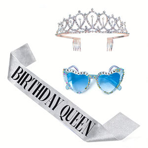 Set Pafu 3 Pezzi per <span class=keywords><strong>Compleanno</strong></span>: Corona da Regina, Fascia e Occhiali a Cuore Multicolore, Accessori per Foto e Decorazioni per Feste - Product Image 5