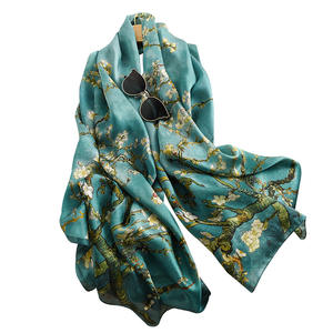 Foulard en satin de soie à fleurs d'abricot inspiré de Van Gogh, châle long à double usage avec imprimé de style sergé d'été pour le printemps et l'automne - Product Image 5