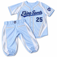 Ensemble short et maillot de baseball en tissu sergé 100 % polyester, sublimé, avec broderie et appliqué de passepoil blanc, OEM