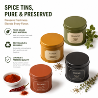 Boîte métallique en fer blanc de qualité alimentaire pour poudre d'assaisonnement en gros avec couvercle doseur, emballage personnalisé avec logo pour épices, herbes et curry