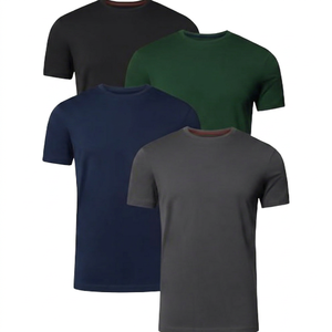 T-shirt en coton uni pour homme, col rond, manches courtes, coupe classique, décontracté, tricoté, design simple - Product Image 1