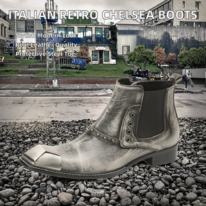 VEGA LEELOO Men's Italian Chelsea <b>Boots</b> <b>Ankle</b> Zipper Genuine Leather Winter Footwear <b>Silver</b> PU Insole - Product Image 2