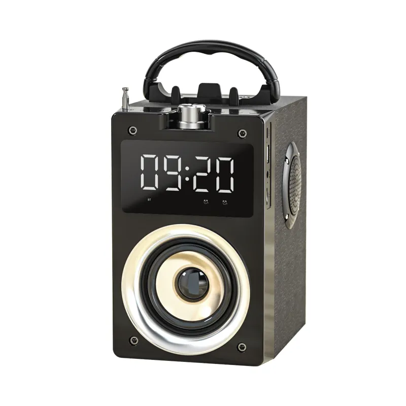 hotsale Wooden case 2.1channel stereo wireless portable remote control alarm clock radio with bluetooth speakers 4 in 1