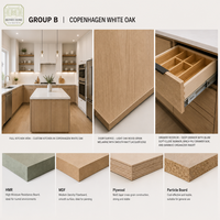 Cuisine complète sur mesure en chêne chaud avec îlot en marbre, fermeture amortie, conformité ISPM-15, emballage export, fabrication OEM
