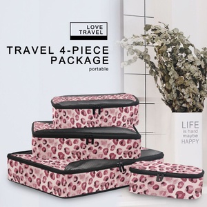 Ensemble de 4 cubes de rangement pour valises, motif léopard rose, légers, double fermeture éclair, impression personnalisée, cubes de compression pour les voyages - Product Image 6