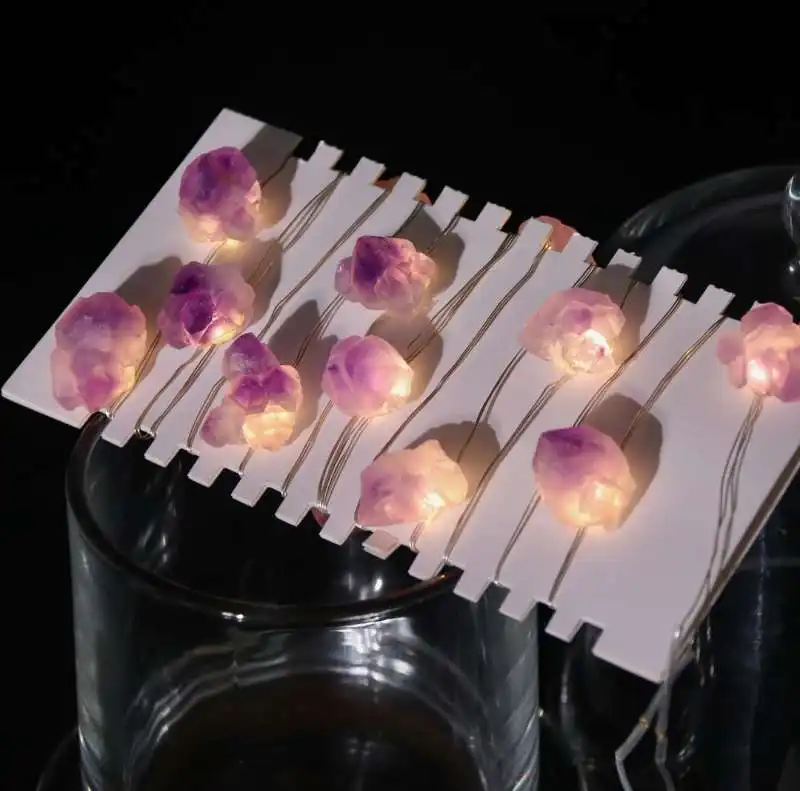 Natural Rough Rose Quartz LED battery Operate Fairy Natural Stone Crystal USB String Light