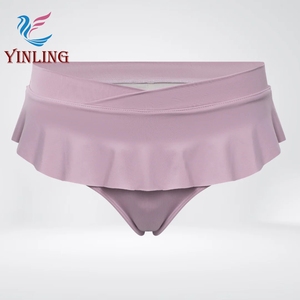 도매 가격 퍼플 매트 나일론 여성 프릴 반바지 폴 액티브 웨어 세트 미드 하이 웨이스트 섹시한 여성 피트니스 댄스 의류 - Product Image 6