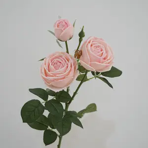 D274 고품질 인공 꽃 느낌 보습 장미 3 연인 장미 홈 장식 진짜 터치 로즈