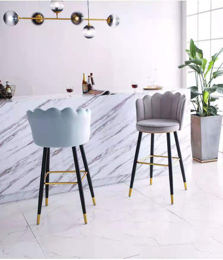 Commercial furniture modern bar stools chairs for bar counter leather bar chair for nightclub velvet spun chair