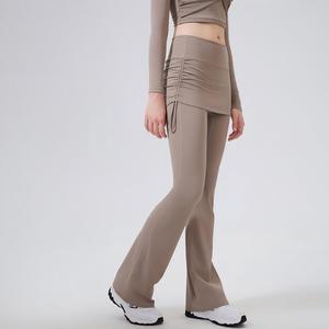 Wholesale Women's 2-in-1 Flare Yoga Pants with Ruched <b>Skirt</b> Overlay High Waist Tummy Control Leggings Breathable Sports Leggings - Product Image 1