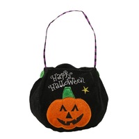Seau à bonbons d'Halloween en velours doux, sac de truques ou fripes brodé en 3D, panier cadeau portable en forme de citrouille, fournitures de fête pour les fêtes