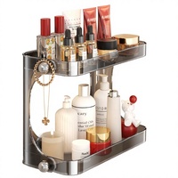 Étagère de salle de bain à double niveau en tissu, fixation murale sans perçage, organisateur à ventouse pour cosmétiques et soins de la peau, rangement de bureau