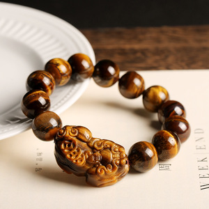 10mm 12mm 14mm naturale giallo occhio di tigre pietra Pixiu bracciale Pixiu cinese Fengshui gioielli