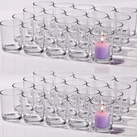 Photophore cylindrique en verre transparent à base épaisse pour bougies chauffe-plat et bougies pilier, idéal pour la décoration de tables de mariage et de dîner, vente en gros
