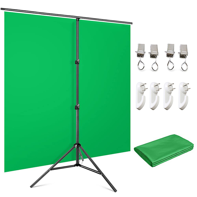 Collapsible 3X3M Green Muslin Screen Backdrop Adjustable Height T-Shaped Tripod Stand Photography Background Kit for Studio Use