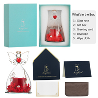 Cadeau de Noël Saint Valentin Anges uniques Préservés Roses éternelles dans un dôme en verre avec boîte-cadeau pour femmes filles