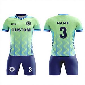 Uniforme de football personnalisé avec logo, motifs et numéros, léger, 100% polyester, pour hommes, étudiants, enfants, respirant, séchage rapide, grande taille - Product Image 1