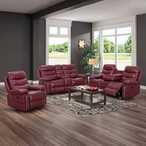 Conjunto de sofá seccional reclinable convertible moderno, hecho con relleno de esponja y cuero sintético, adecuado para apartamentos, hoteles y villas. - Product Image 2