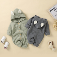Combinaison longue pour bébé avec capuche et oreilles 3D mignonnes |   Combinaison chaude en tricot Argyle de qualité supérieure pour nouveau-nés et nourrissons (option cadeau)