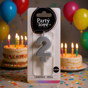 Bougie d'anniversaire argentée numéro 2 Party Love 4,5 cm Vela - Product Image 3