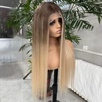 Perruque médicale en cheveux humains, longue et droite, blonde balayage, avec dentelle frontale, aspect cuir chevelu naturel, légère et confortable, idéale pour la perte de cheveux