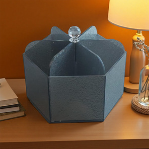 Portalápices acrílico cuadrado giratorio, caja de almacenamiento de papelería de oficina con perilla de cristal para organización de escritorio - Product Image 1