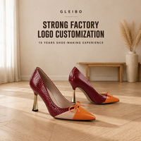 Escarpins pour femmes à bout pointu en cuir verni effet croco avec nœud, talon aiguille doré, chaussures de soirée rouge-orange