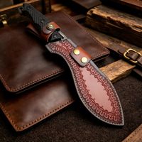 Couteau courbé d'extérieur en acier Damas, motif craquelé, portable, pour camping, aventure, chasse, randonnée, survie, outil EDC, vente en gros OEM
