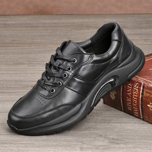Chaussures de marche pour hommes en cuir, bout rond, à lacets, semelle extérieure en caoutchouc, confortables et amorties, pour les voyages et le quotidien - Product Image 1
