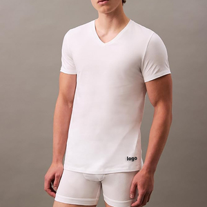 <span class=keywords><strong>T</strong></span>-<span class=keywords><strong>shirt</strong></span> personalizzata da <span class=keywords><strong>uomo</strong></span>, vestibilità aderente, in modal bianco traspirante, per palestra, con scollo a V, maglietta intima anti-sudore - Product Image 2