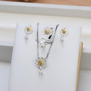 Pendentif chrysanthème en argent S925, anneau de perle personnalisé pour femme, accessoires de bijoux DIY, ensembles de bijoux fins, vide - Product Image 1