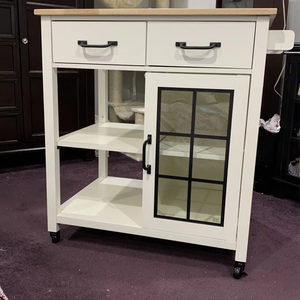 Chariot de cuisine en bois d'ingénierie charmant de 32 pouces avec espace de travail et porte-serviettes pour la préparation, le service et le rangement dans la cuisine, station à café idéale - Product Image 5